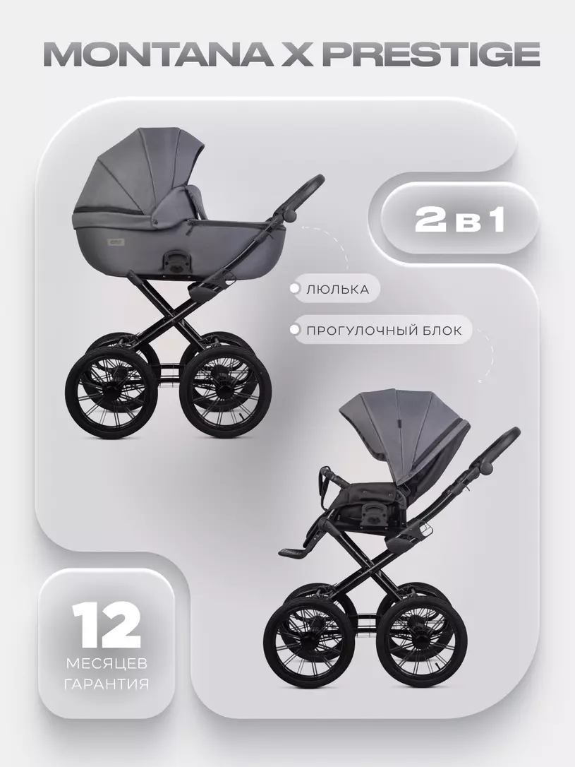 Коляска 2 в 1 Riko Basic Montana X Prestige 04 графит
