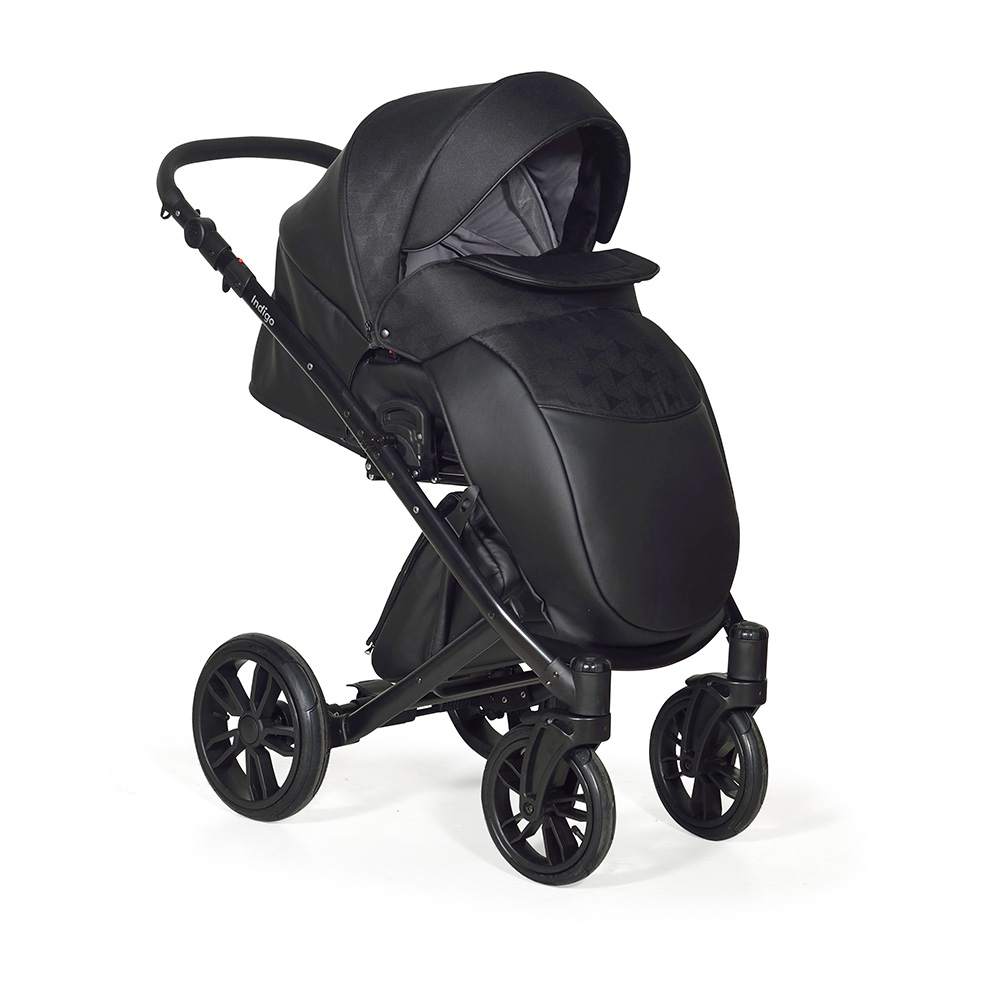 Коляска 2 в 1 Indigo PORTO - Po 08 (черная кожа+черный узор)