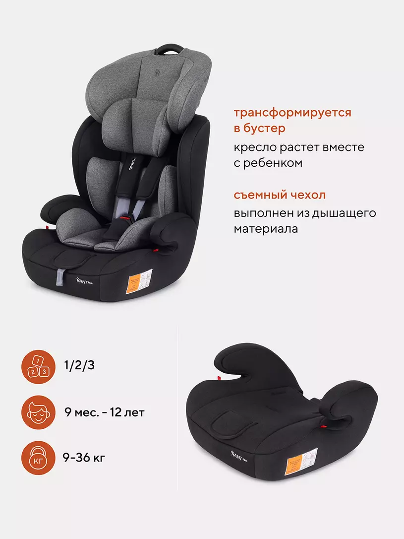 Автокресло Rant Basic Spark 1/2/3 (9-36 кг) Grey