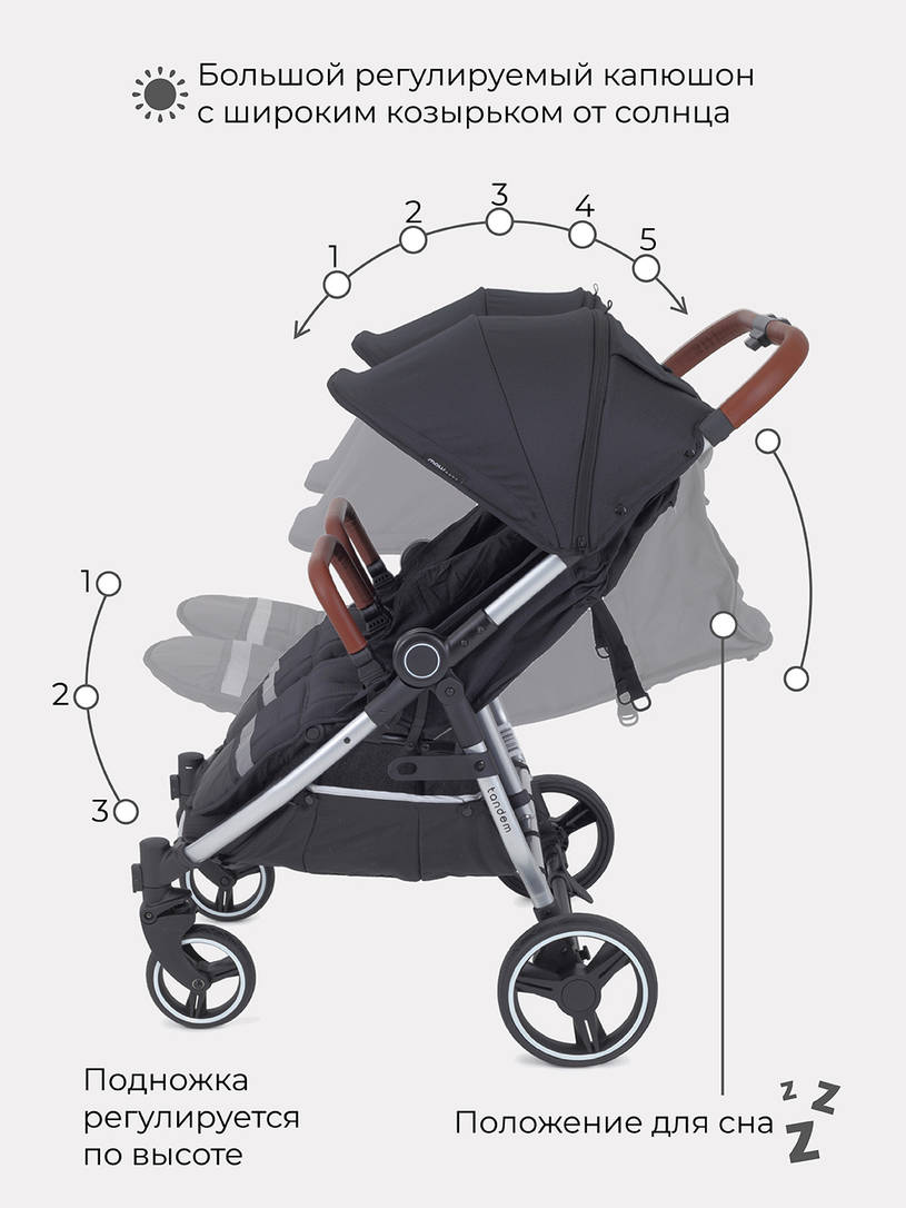 Коляска для близнецов MOWBABY Tandem MB170 Black