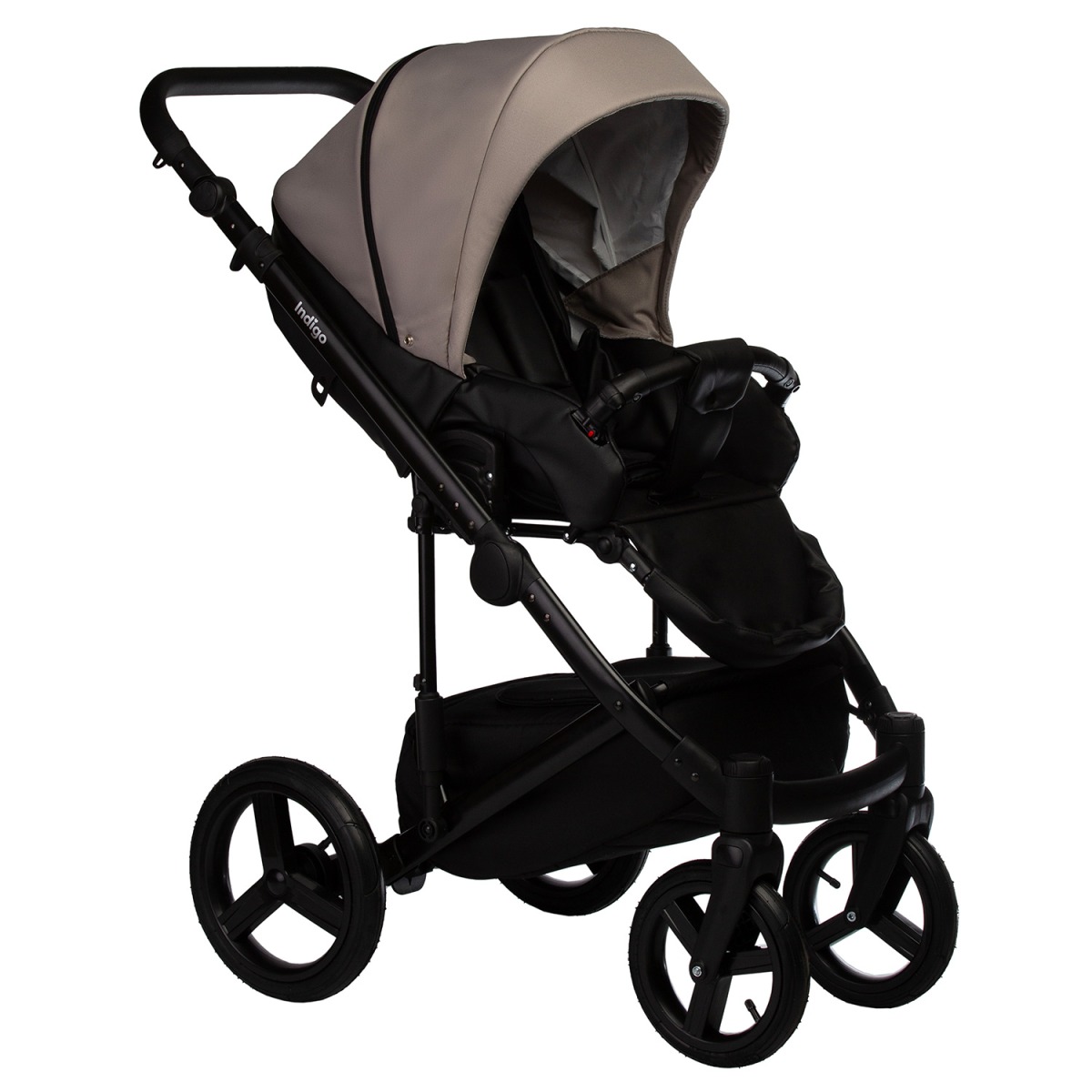 Коляска 2 в 1 Indigo Tour Eco, Te 09 (Черная кожа + Серо-бежевый)