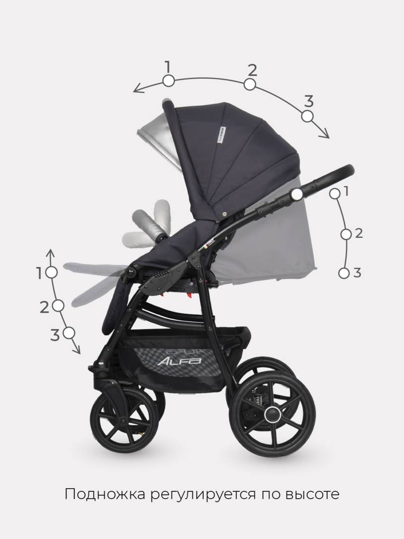 Коляска 2 в 1 Riko Basic Alfa Ecco 01 черно-серебристый