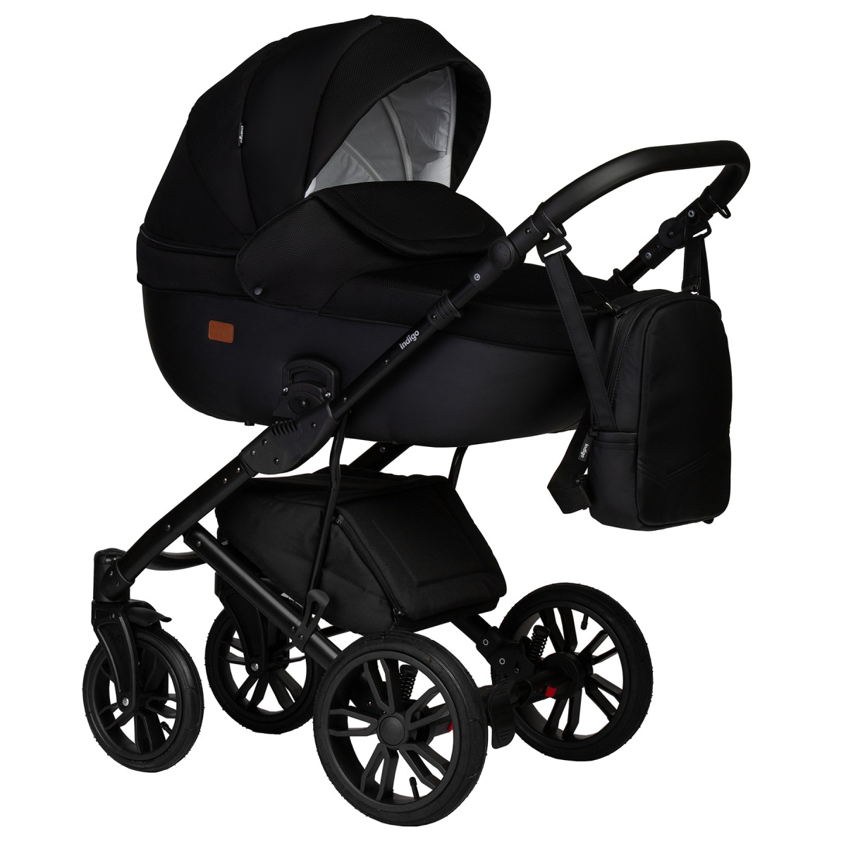 Коляска 2 в 1 Indigo Mio S, 02 (Черная кожа + Черный)