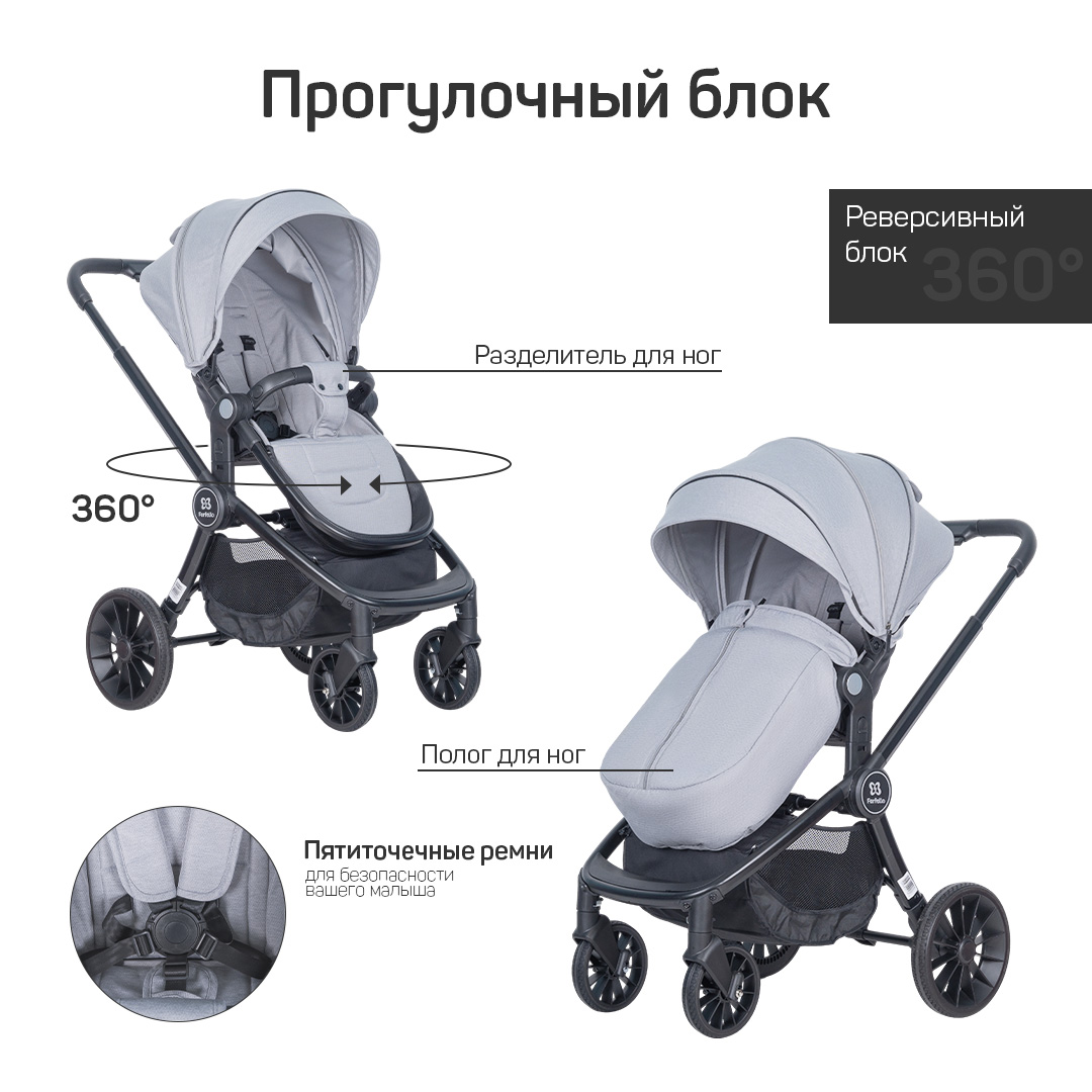 Коляска модульная 2в1 Farfello Baby shell BBS (BBS-19 Light grey/Светло серый/черная рама)