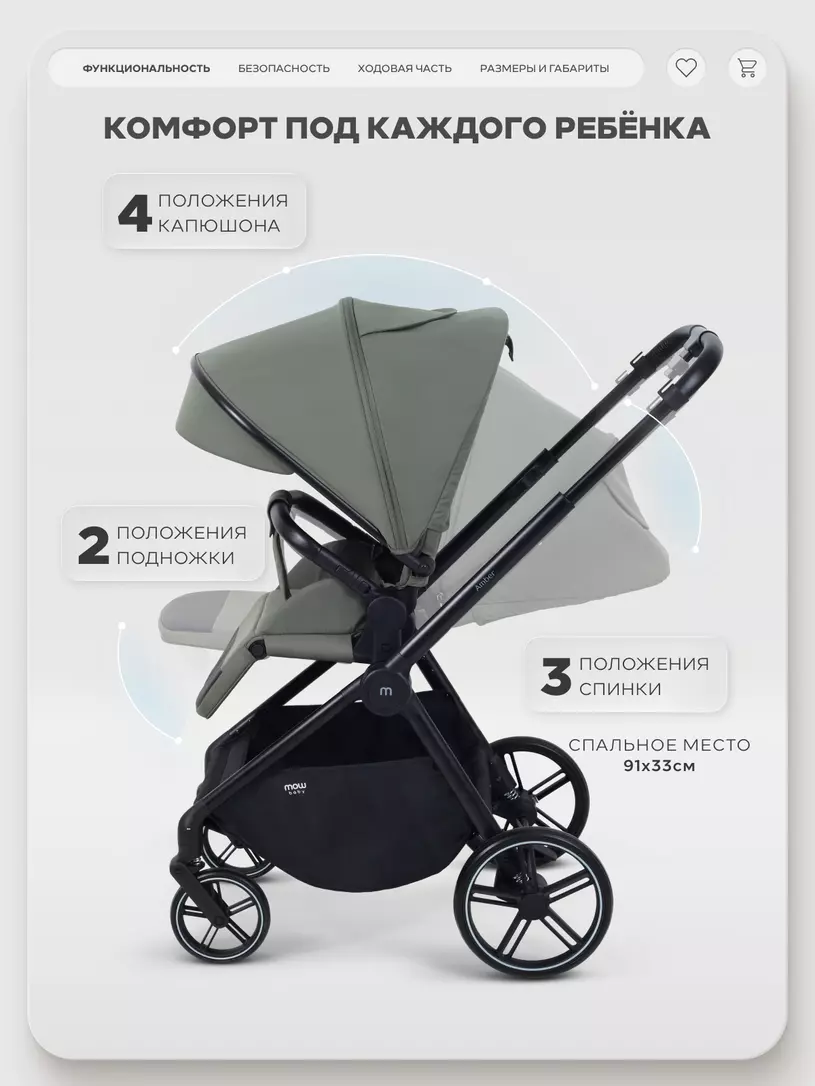 Коляска прогулочная Mowbaby Amber Olive