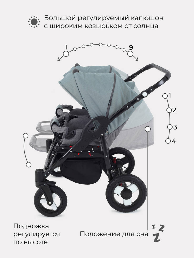 Коляска для двойни 2 в 1 Rant Dream Duo 06 серый-зеленый