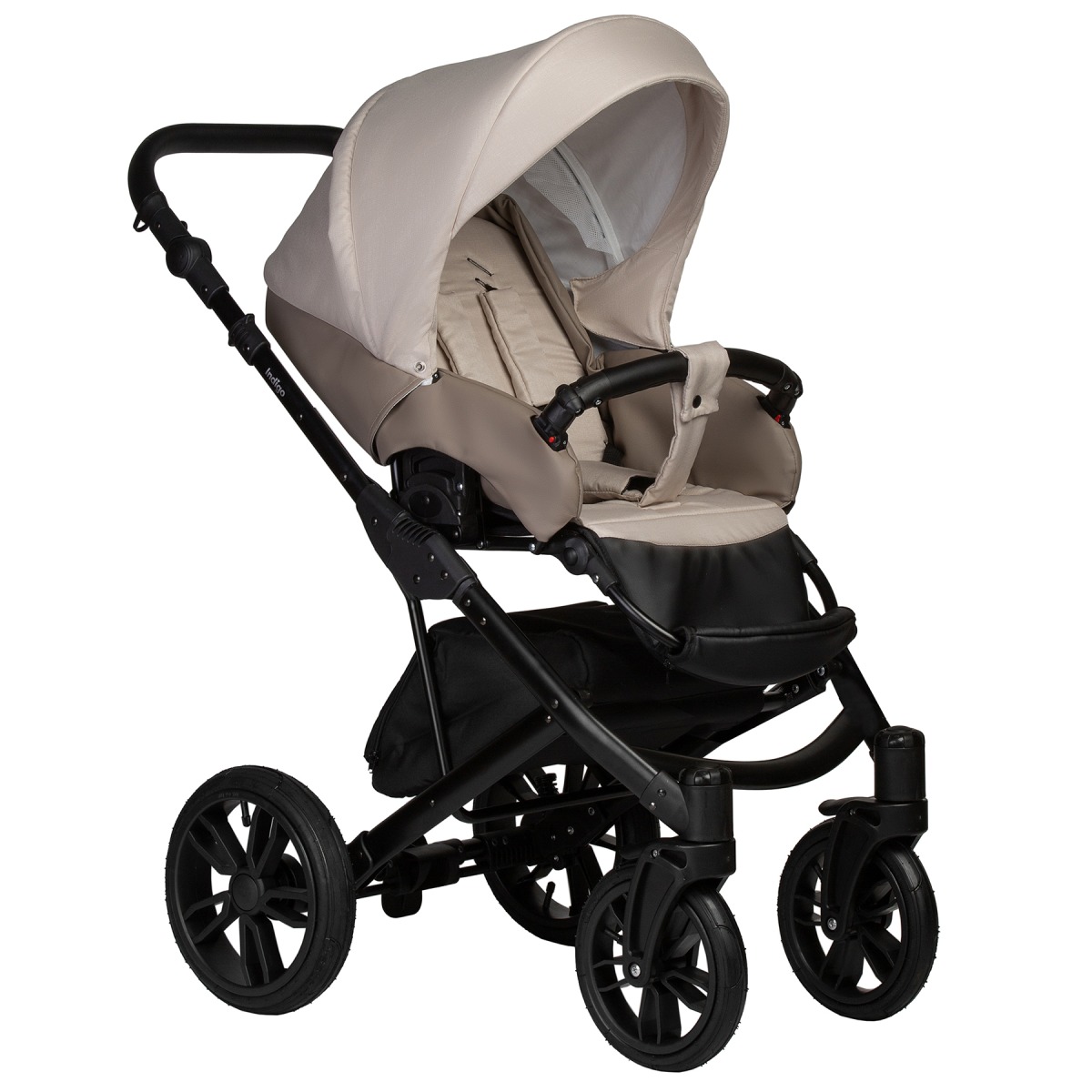 Коляска 2 в 1 Indigo Mio S, 03 (Темно-бежевая кожа + Светло-бежевый)