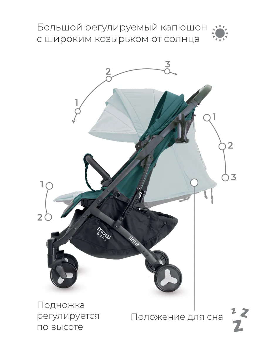 Коляска прогулочная Mowbaby Lime MB100 Ultragreen. Цвет: Зеленый