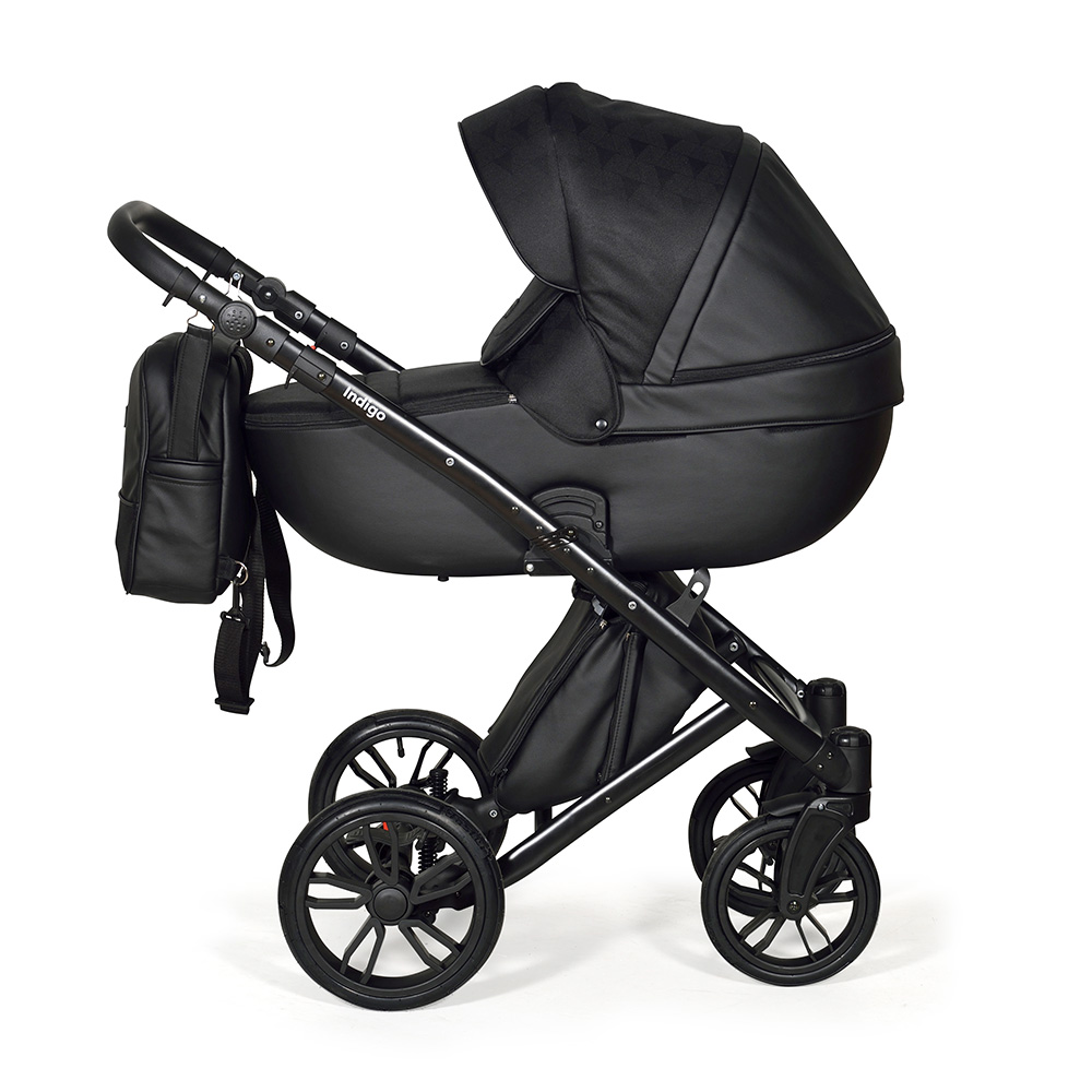 Коляска 2 в 1 Indigo PORTO - Po 08 (черная кожа+черный узор)