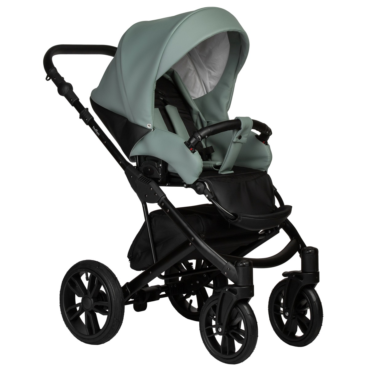 Коляска 2 в 1 Indigo Mio Eco, 05 (Черная кожа + Шалфей кожа)