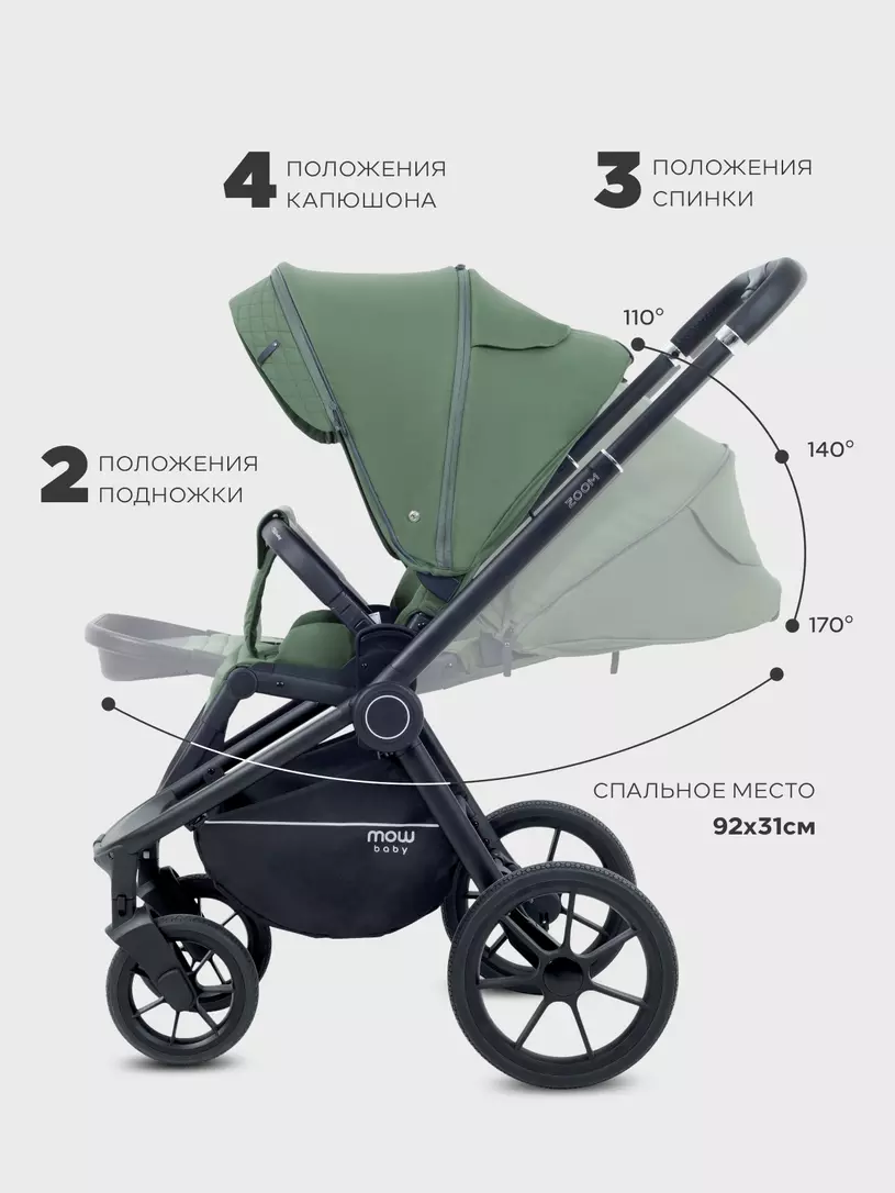 Коляска 2 в 1 Mowbaby Zoom PU Olive