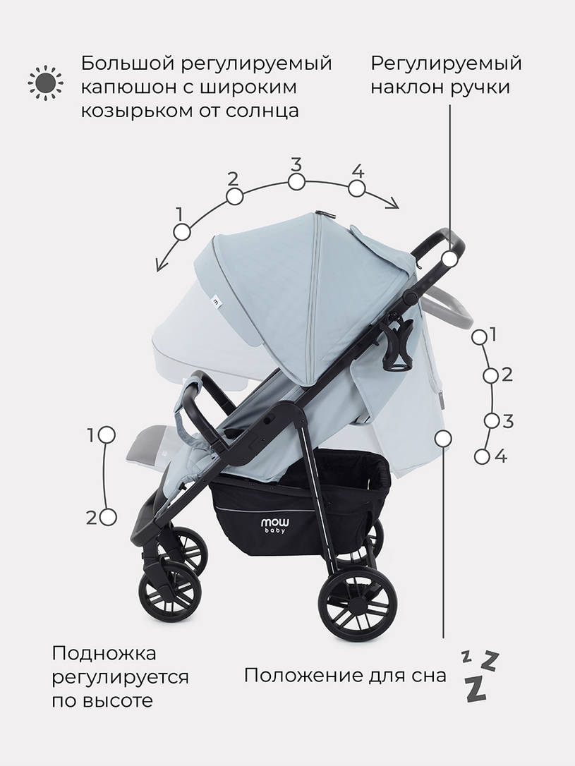 Коляска прогулочная Mowbaby Ride RA082 Silver. Цвет: Серый
