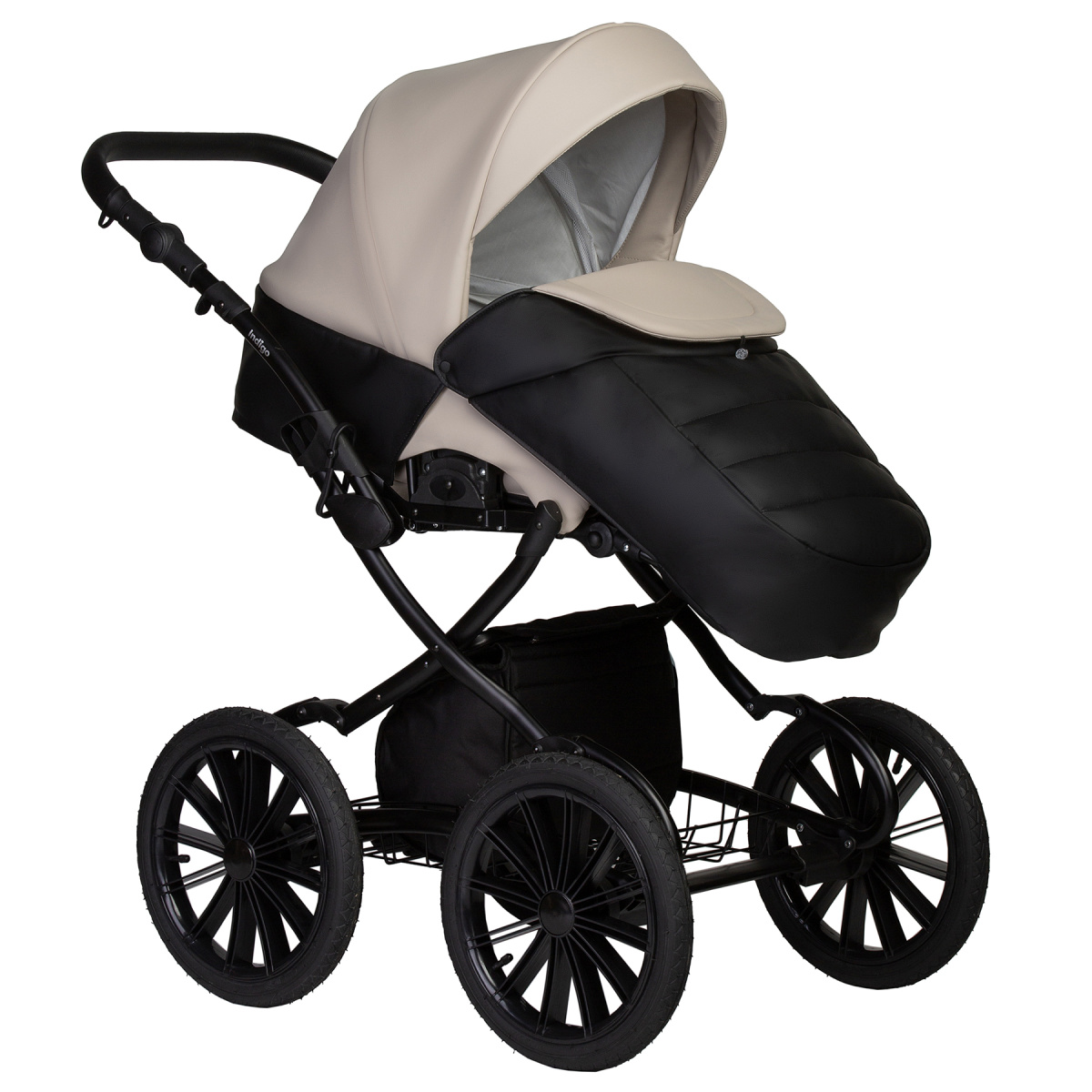 Коляска 2 в 1 Indigo MIO ECO Plus 14 - 04 (черная кожа+св.бежевая кожа)
