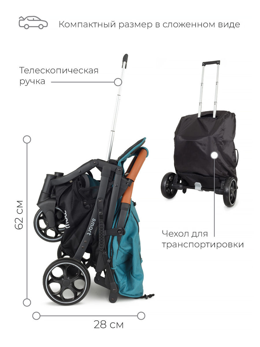 Коляска прогулочная Mowbaby Smart MB101 Aqua. Цвет: Голубой