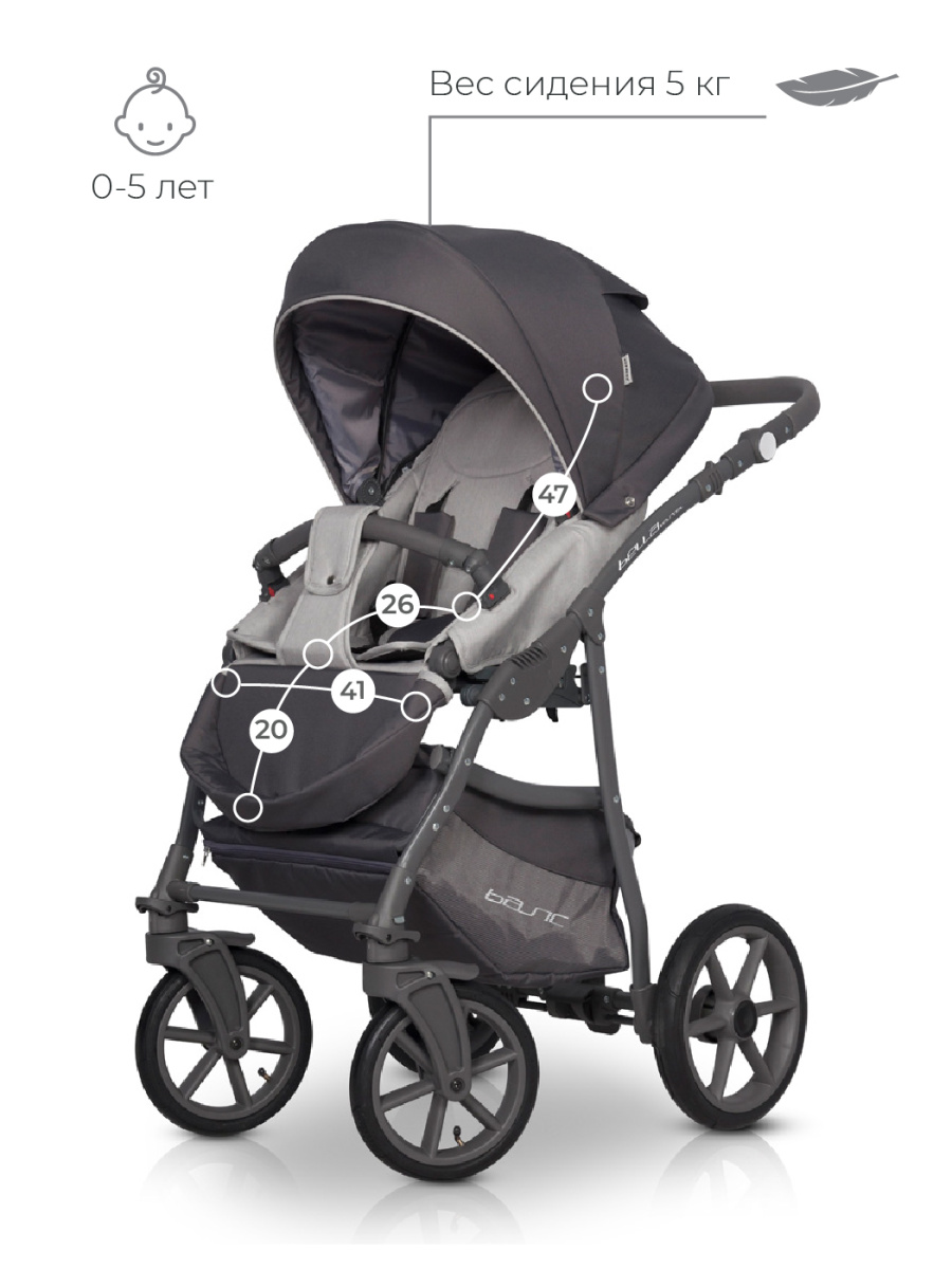 Коляска 3 в 1 Riko Basic Bella Pastel 01 серый