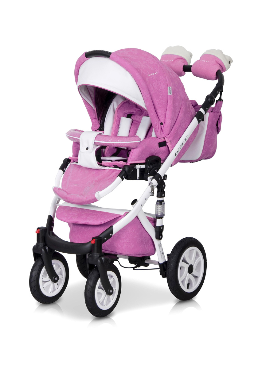 Коляска 2 в 1 Riko Bruno Ecco 18 бело-розовый