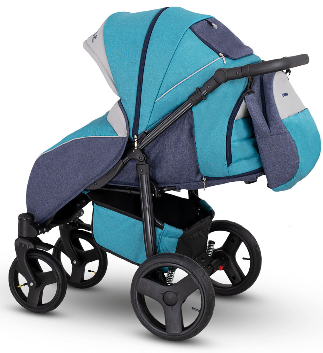 Прогулочная коляска Camarelo Elf экокожа черная рама голубой джинс/серый