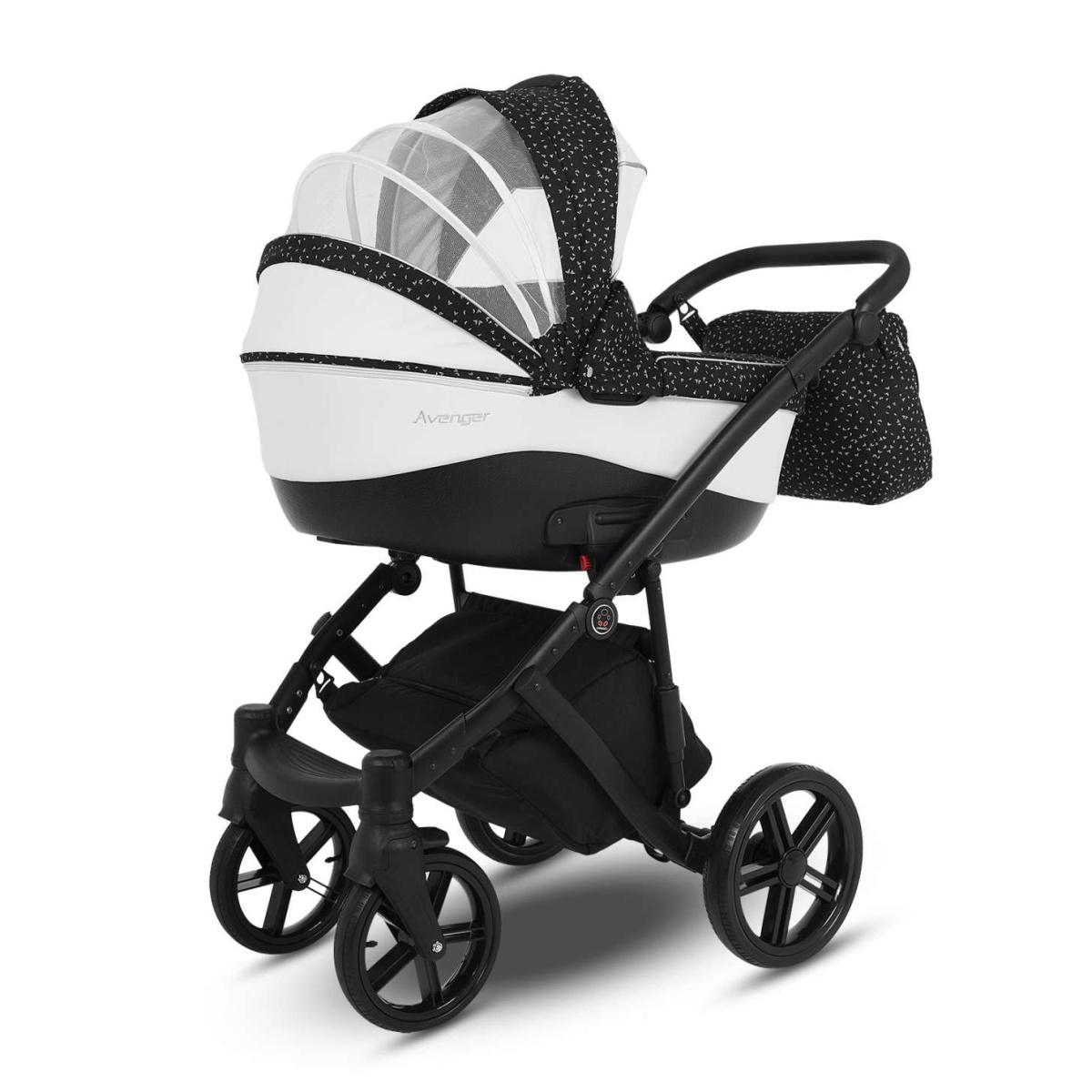 Коляска Camarelo Avenger 3 в 1 черный жаккард/белая экокожа