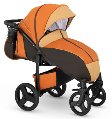Прогулочная коляска Camarelo Elf экокожа черная рама оранжевый джинс/бежевый