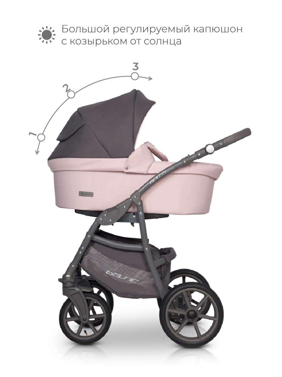 Коляска 3 в 1 Riko Basic Bella Pastel 03 розовый