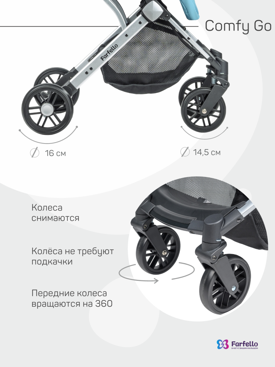 Коляска детская прогулочная Farfello Comfy Go (Smoke mint (серебро))